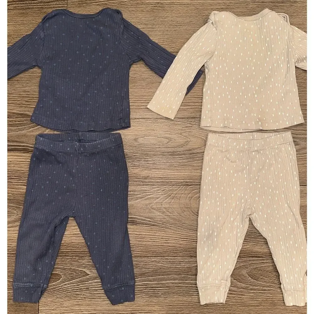 Cloud Island Top And Bottom Blue And Tan Baby Size 6-9 Months Two Two-Piece Sets